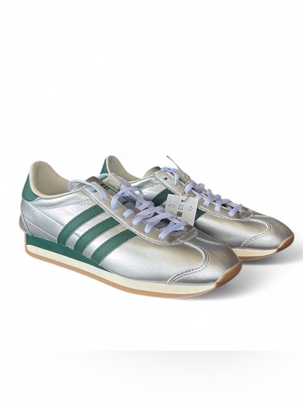 adidas Silver with Green Stripe Retro Sneakers